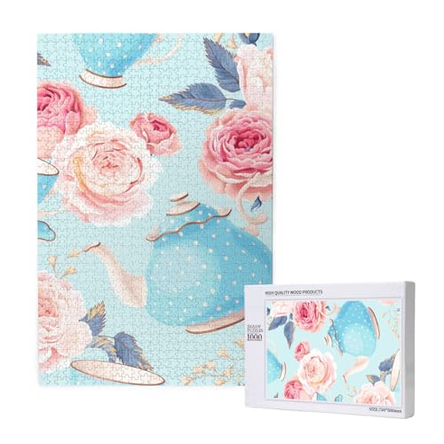 Blumen Rosen Vintage Teekanne Tassen,1000 Teile Holzpuzzle Familienspiel Puzzle für Erwachsene und Jugendliche Blumen Rosen Vintage Teekanne Tassen,1000 Teile Holzpuzzle Familienspiel Puzzle für Erwachsene und Jugendliche von YWSOTRE