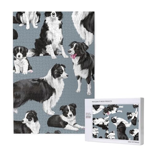 Border Collies Blau,1000 Teile Holzpuzzle Familienspiel Puzzle für Erwachsene und Jugendliche Border Collies Blau,1000 Teile Holzpuzzle Familienspiel Puzzle für Erwachsene und Jugendliche von YWSOTRE