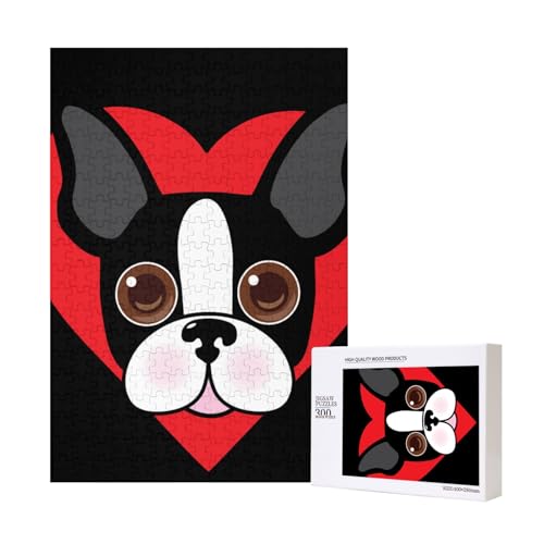 Boston Terrier Gesicht,300 Teile Holzpuzzle Familienspiel Puzzle für Erwachsene und Jugendliche von YWSOTRE