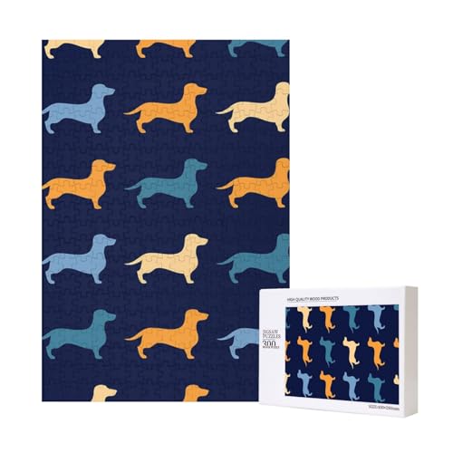 Dackel Blau Orange Hund,300 Teile Holzpuzzle Familienspiel Puzzle für Erwachsene und Jugendliche von YWSOTRE