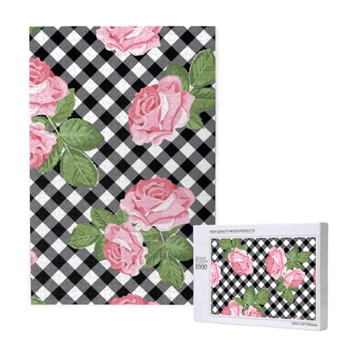 Drucken Sie Rosen auf schwarz-weißem Plaid,1000 Teile Holzpuzzle Familienspiel Puzzle für Erwachsene und Jugendliche Drucken Sie Rosen auf schwarz-weißem Plaid,1000 Teile Holzpuzzle Familienspiel Puzzle für Erwachsene und Jugendliche von YWSOTRE