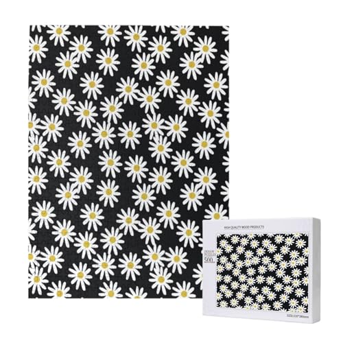 Gänseblümchen Blumen Blumen Blume Schwarz und Weiß Einfach,500 Teile Holzpuzzle Familienspiel Puzzles für Erwachsene und Jugendliche von YWSOTRE