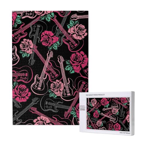 Gitarre und Rose,1000 Teile Holzpuzzle Familienspiel Puzzle für Erwachsene und Jugendliche von YWSOTRE