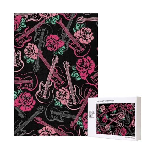 Gitarre und Rose,300 Teile Holzpuzzle Familienspiel Puzzle für Erwachsene und Jugendliche von YWSOTRE
