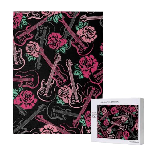 Gitarre und Rose,500 Teile Holzpuzzle Familienspiel Puzzles für Erwachsene und Jugendliche von YWSOTRE