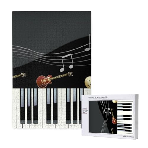Gitarren-Klavier-Muster-Druck,1000 Teile Holzpuzzle Familienspiel Puzzle für Erwachsene und Jugendliche von YWSOTRE