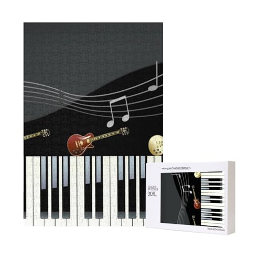 Gitarren-Klavier-Muster-Druck,300 Teile Holzpuzzle Familienspiel Puzzle für Erwachsene und Jugendliche von YWSOTRE