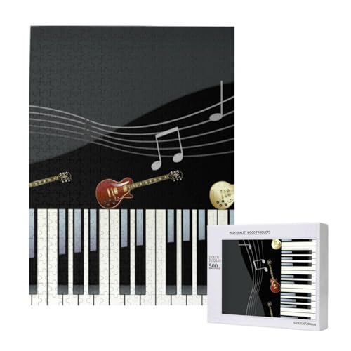 Gitarren-Klavier-Muster-Druck,500 Teile Holzpuzzle Familienspiel Puzzles für Erwachsene und Jugendliche von YWSOTRE
