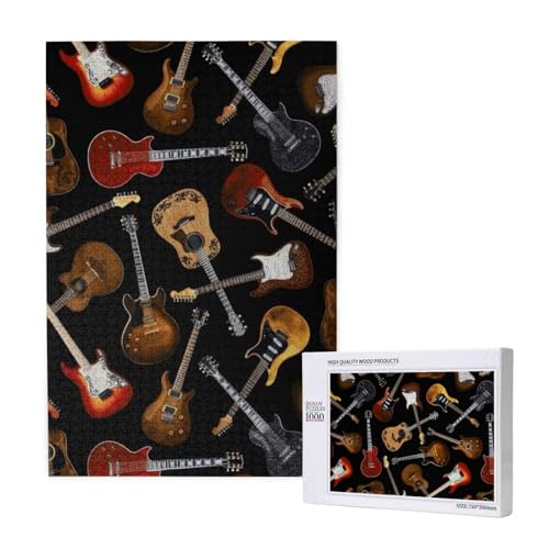 Gitarren Schwarz,1000 Teile Holzpuzzle Familienspiel Puzzle für Erwachsene und Jugendliche von YWSOTRE