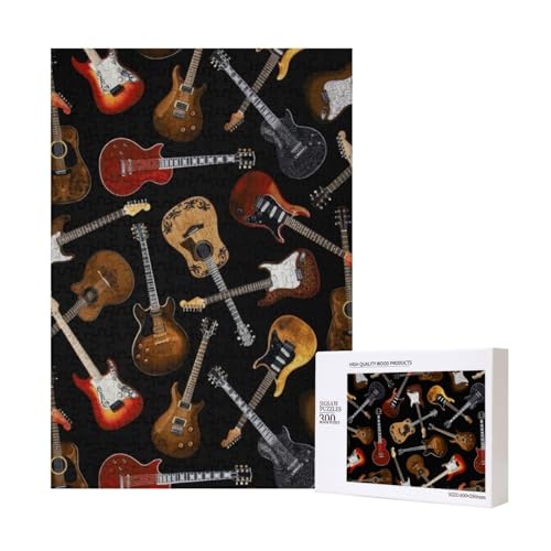 Gitarren Schwarz,300 Teile Holzpuzzle Familienspiel Puzzle für Erwachsene und Jugendliche von YWSOTRE