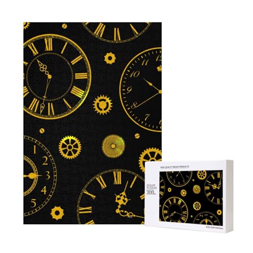 Goldene Vintage Uhr,300 Teile Holzpuzzle Familienspiel Puzzle für Erwachsene und Jugendliche Goldene Vintage Uhr,300 Teile Holzpuzzle Familienspiel Puzzle für Erwachsene und Jugendliche von YWSOTRE