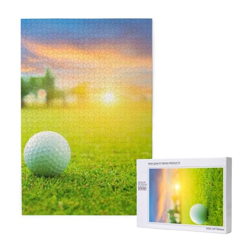 Grüner Golfball Sonnenuntergang gedruckt,1000 Teile Holzpuzzle Familienspiel Puzzle für Erwachsene und Jugendliche von YWSOTRE