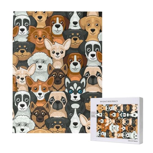 Hundedruck im Cartoon-Stil,500 Teile Holzpuzzle Familienspiel Puzzles für Erwachsene und Jugendliche von YWSOTRE