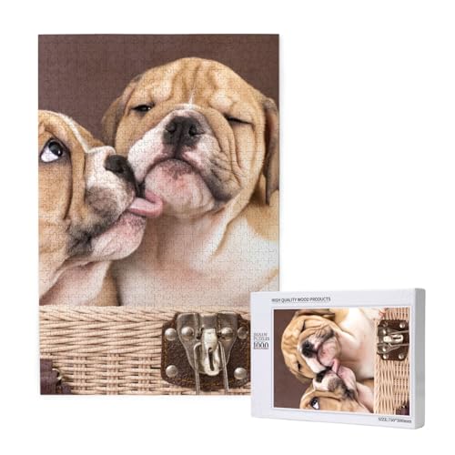 Kiss Englische Bulldoggenwelpen,1000 Teile Holzpuzzle Familienspiel Puzzle für Erwachsene und Jugendliche Kiss Englische Bulldoggenwelpen,1000 Teile Holzpuzzle Familienspiel Puzzle für Erwachsene und Jugendliche von YWSOTRE