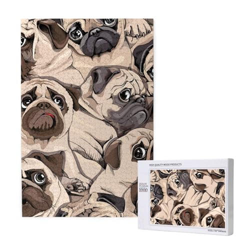 Lustiges Mops-Muster,1000 Teile Holzpuzzle Familienspiel Puzzle für Erwachsene und Jugendliche Lustiges Mops-Muster,1000 Teile Holzpuzzle Familienspiel Puzzle für Erwachsene und Jugendliche von YWSOTRE