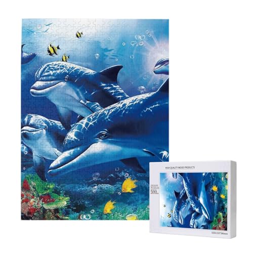 Meereslebewesen Blaue Meereswelt Koralle Delfin,500 Teile Holzpuzzle Familienspiel Puzzles für Erwachsene und Jugendliche von YWSOTRE