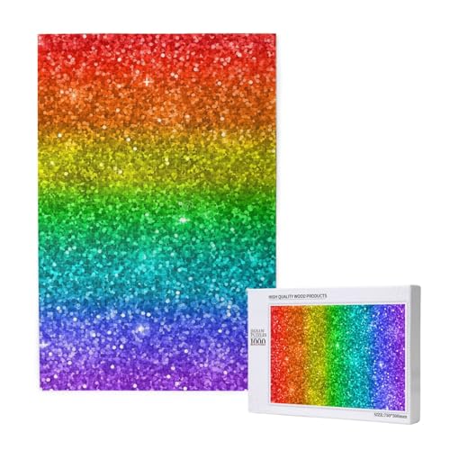 Mehrfarbiger Regenbogenglitzer,1000 Teile Holzpuzzle Familienspiel Puzzle für Erwachsene und Jugendliche von YWSOTRE