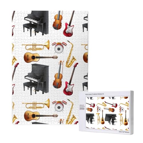 Musikinstrument Klavier Gitarre Saxophon,1000 Teile Holzpuzzle Familienspiel Puzzle für Erwachsene und Jugendliche von YWSOTRE