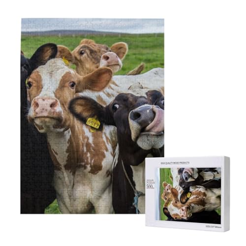 Nutztier Kuh Rind,500 Teile Holzpuzzle Familienspiel Puzzles für Erwachsene und Jugendliche von YWSOTRE