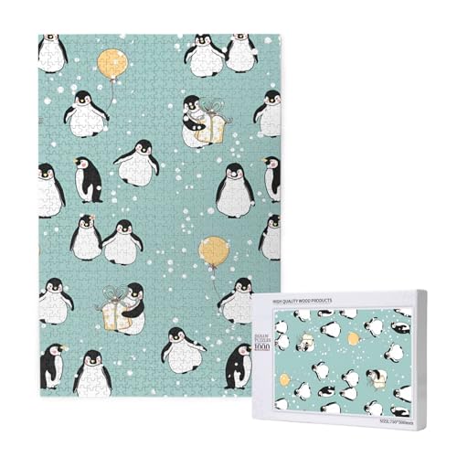 Pinguin Ballon Schneeflocke,1000 Teile Holzpuzzle Familienspiel Puzzle für Erwachsene und Jugendliche von YWSOTRE
