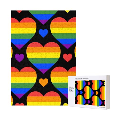 Regenbogen-Herzen Gay Pride Flagge,300 Teile Holzpuzzle Familienspiel Puzzle für Erwachsene und Jugendliche Regenbogen-Herzen Gay Pride Flagge,300 Teile Holzpuzzle Familienspiel Puzzle für Erwachsene und Jugendliche von YWSOTRE