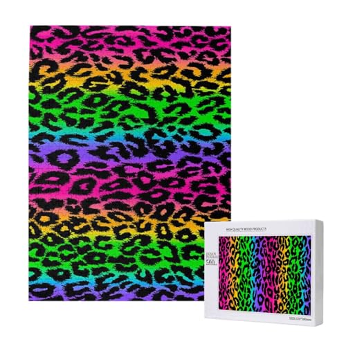 Regenbogen-Leopardenmuster,500 Teile Holzpuzzle Familienspiel Puzzles für Erwachsene und Jugendliche Regenbogen-Leopardenmuster,500 Teile Holzpuzzle Familienspiel Puzzles für Erwachsene und Jugendliche von YWSOTRE