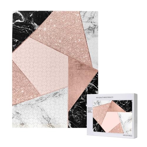Rose Gold Glitter Schwarz Weiß Marmor Geometrisch,500 Teile Holzpuzzle Familienspiel Puzzles für Erwachsene und Jugendliche von YWSOTRE