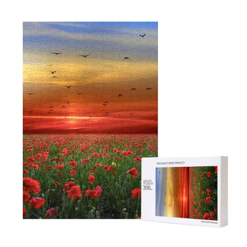 Rotes Mohnblumenfeld im Sonnenuntergang gedruckt,300 Teile Holzpuzzle Familienspiel Puzzle für Erwachsene und Jugendliche Rotes Mohnblumenfeld im Sonnenuntergang gedruckt,300 Teile Holzpuzzle Familienspiel Puzzle für Erwachsene und Jugendliche von YWSOTRE