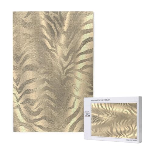Safari Afrikanisches Gold Glam Zebra Tierhaut Sepia,1000 Teile Holzpuzzle Familienspiel Puzzle für Erwachsene und Jugendliche von YWSOTRE