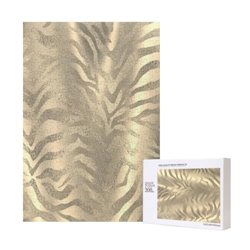 Safari Afrikanisches Gold Glam Zebra Tierhaut Sepia,300 Teile Holzpuzzle Familienspiel Puzzle für Erwachsene und Jugendliche von YWSOTRE