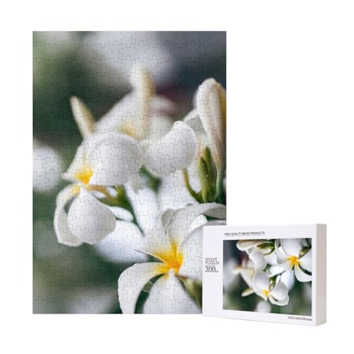 Schöne weiße Frangipani Wake Plumeria Blumen,300 Teile Holzpuzzle Familienspiel Puzzle für Erwachsene und Jugendliche von YWSOTRE