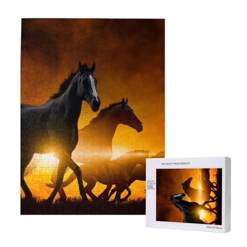 Schwarze Pferde Rot Leuchtende Wolken Gedruckt,500 Teile Holzpuzzle Familienspiel Puzzles für Erwachsene und Jugendliche Schwarze Pferde Rot Leuchtende Wolken Gedruckt,500 Teile Holzpuzzle Familienspiel Puzzles für Erwachsene und Jugendliche von YWSOTRE