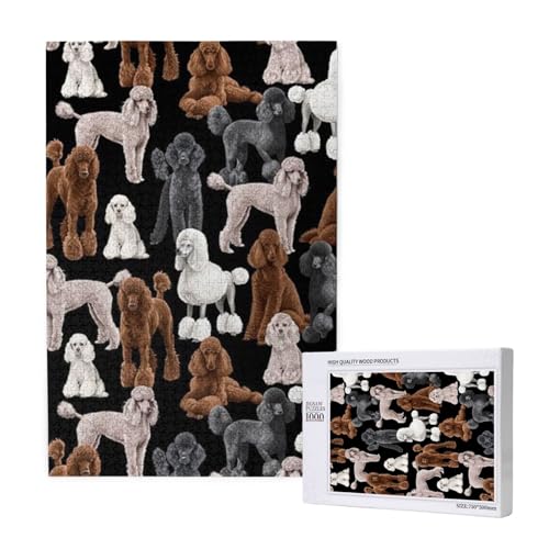 Schwarzer Hund mit Pudeln,1000 Teile Holzpuzzle Familienspiel Puzzle für Erwachsene und Jugendliche von YWSOTRE
