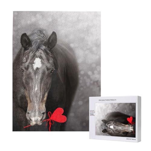 Schwarzes Pferd mit Herz,500 Teile Holzpuzzle Familienspiel Puzzles für Erwachsene und Jugendliche Schwarzes Pferd mit Herz,500 Teile Holzpuzzle Familienspiel Puzzles für Erwachsene und Jugendliche von YWSOTRE