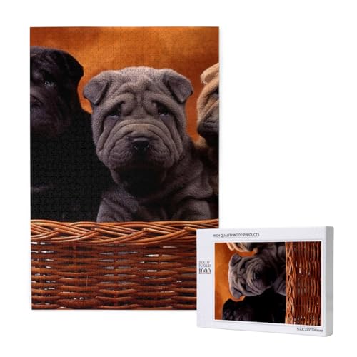 Shar Pei, schwarzer Welpe, kleine Hunde, Grauer Welpe, Haustiere,1000 Teile Holzpuzzle Familienspiel Puzzle für Erwachsene und Jugendliche Shar Pei, schwarzer Welpe, kleine Hunde, Grauer Welpe, Haustiere,1000 Teile Holzpuzzle Familienspiel Puzzle für Erwachsene und Jugendliche von YWSOTRE