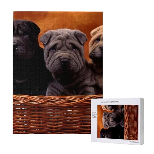 Shar Pei, schwarzer Welpe, kleine Hunde, Grauer Welpe, Haustiere,500 Teile Holzpuzzle Familienspiel Puzzles für Erwachsene und Jugendliche Shar Pei, schwarzer Welpe, kleine Hunde, Grauer Welpe, Haustiere,500 Teile Holzpuzzle Familienspiel Puzzles für Erwachsene und Jugendliche von YWSOTRE