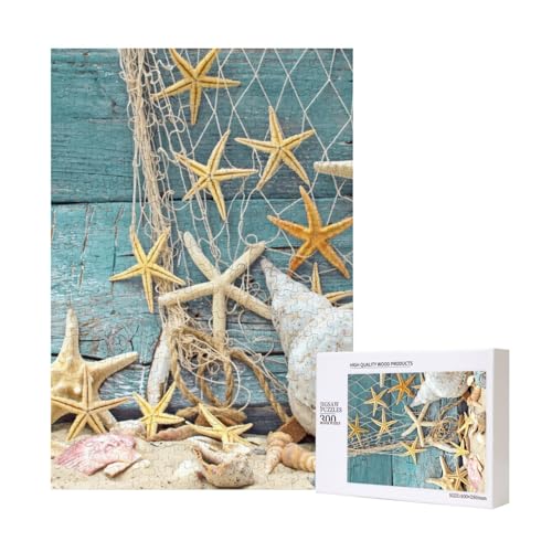 Strand-Themen-Muschel-Seestern & Fischernetz,300 Teile Holzpuzzle Familienspiel Puzzle für Erwachsene und Jugendliche Strand-Themen-Muschel-Seestern & Fischernetz,300 Teile Holzpuzzle Familienspiel Puzzle für Erwachsene und Jugendliche von YWSOTRE
