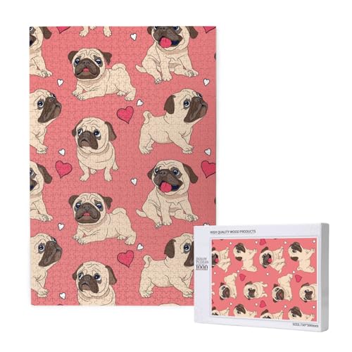 Valentinstag Herz Mops Hund,1000 Teile Holzpuzzle Familienspiel Puzzle für Erwachsene und Jugendliche Valentinstag Herz Mops Hund,1000 Teile Holzpuzzle Familienspiel Puzzle für Erwachsene und Jugendliche von YWSOTRE