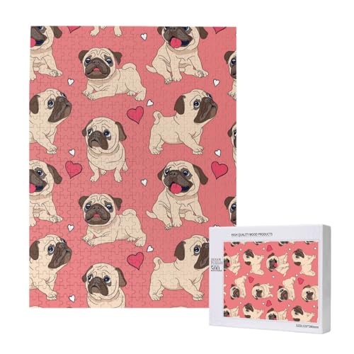Valentinstag Herz Mops Hund,500 Teile Holzpuzzle Familienspiel Puzzles für Erwachsene und Jugendliche Valentinstag Herz Mops Hund,500 Teile Holzpuzzle Familienspiel Puzzles für Erwachsene und Jugendliche von YWSOTRE