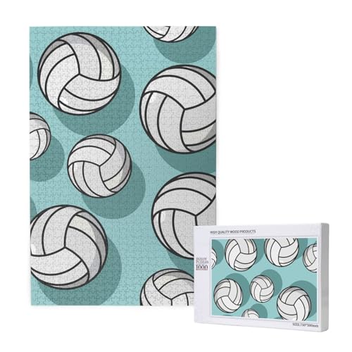 Volleyball Sport Muster Mintgrün,1000 Teile Holzpuzzle Familienspiel Puzzle für Erwachsene und Jugendliche von YWSOTRE