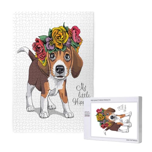 Welpe Beagle Blumenkopfkranz,1000 Teile Holzpuzzle Familienspiel Puzzle für Erwachsene und Jugendliche Welpe Beagle Blumenkopfkranz,1000 Teile Holzpuzzle Familienspiel Puzzle für Erwachsene und Jugendliche von YWSOTRE