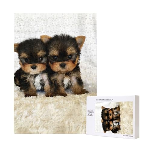 Yorkshire Terrier Welpen Süße Hunde Zwillinge Yorkie,300 Teile Holzpuzzle Familienspiel Puzzle für Erwachsene und Jugendliche von YWSOTRE