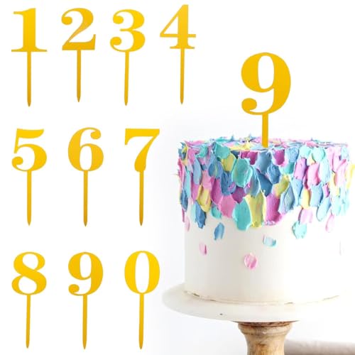 YXHZVON 10 Stück Nummer Gold Happy Birthday Tortendeko Set,Tortendeko Zahlen 0-9, Wiederverwendbar Acryl Gold Zahlen Cake Topper für Geburtstagsfeiern,Hochzeitsparty von YXHZVON