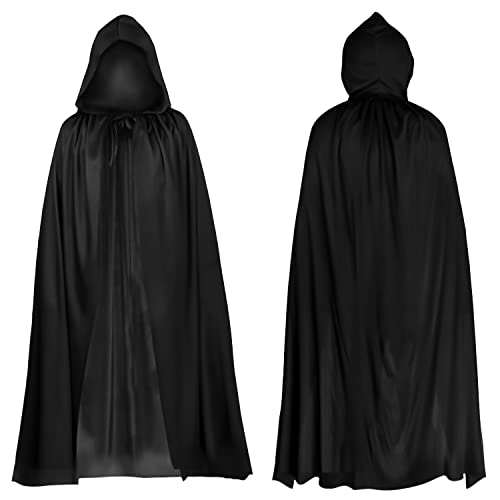 YXHZVON Halloween Schwarz Umhang mit Kapuze Mittelalter Mantel Hexe Cosplay Robe für Maskerade Halloween Kostüm Kinder(90cm) von YXHZVON