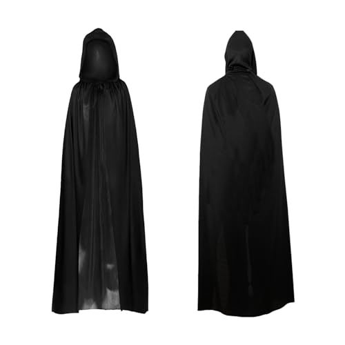 YXHZVON Kinder Umhang mit Kapuze Halloween, Zauberumhang Vampir Umhang, Schwarz Umhang mit Kapuze, Cosplay Abschlussball Party Halloween Erwachsene Kinder Fancy Kostüm(140cm) von YXHZVON