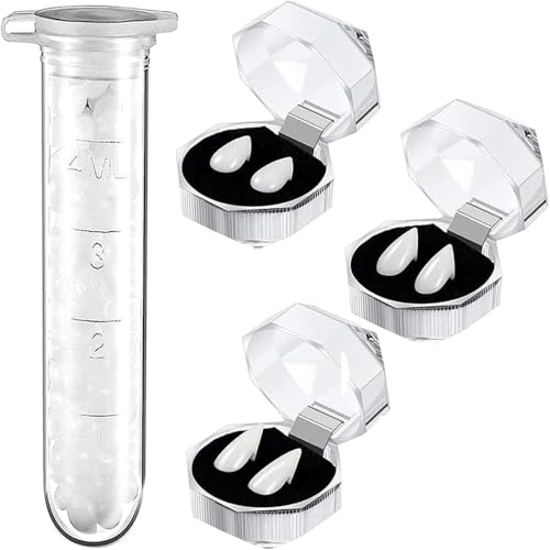 YXHZVON Vampirzahn-Set Pro mit 6 Zahnprothesen (11-19mm) & 1 Rohr Zähne Pellets Klebstoff - Realistische Horror-Zähne für Cosplay und Halloween, Halloween Deko von YXHZVON