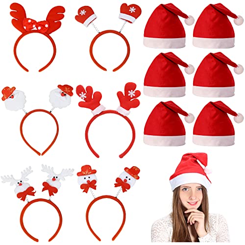 YXHZVON Weihnachtsschmuck von 12 Stück, 6 Weihnachtsmützen (Durchmesser: 28 cm) + 6 Süße Weihnachts Haarreif (filz) für Weihnachtsfeier Kostüm Weihnachten Kopfbedeckung von YXHZVON