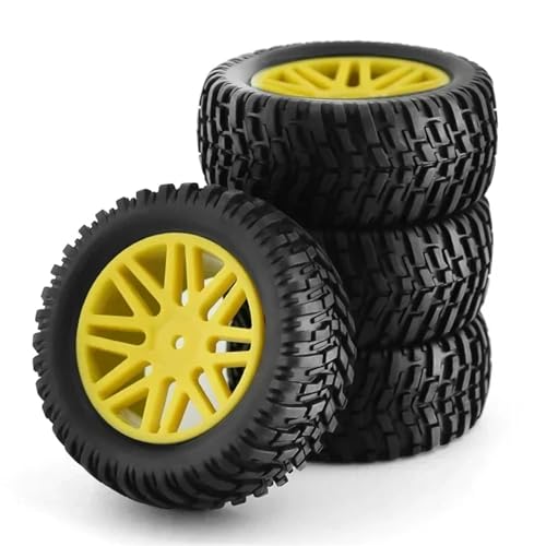 4 stück 1/10 Short Course Truck Reifen Reifen Rad 12Mm Hex 95Mm Teile for HSP 15502 94107 94170 94155 94177 for HPI RC Auto(Yellow) von YXIUEYINGE