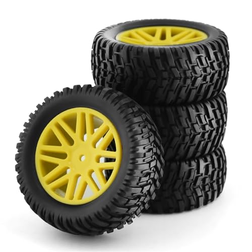 4 stück 1/10 Short Course Truck Reifen Reifen Rad 12Mm Hex 95Mm Teile for HSP 15502 94107 94170 94155 94177 for HPI RC Auto(Yellow) von YXIUEYINGE