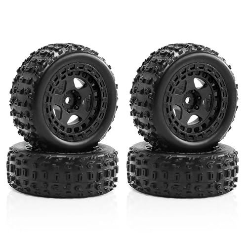 4 stücke 69mm Gummi Reifen Reifen 12mm Hex for ARR-ma 1/18 2S for Typhon Grom RC Auto Upgrade Teile Zubehör(Zwart) von YXIUEYINGE